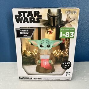 Star Wars Grogu Baby Yoda Christmas Halloween Holiday Inflatable 4.5ft LED Light